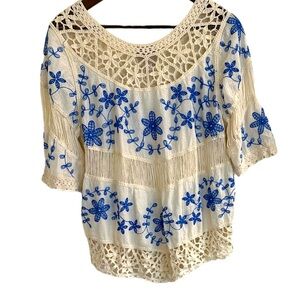 Oliver by Escio embroider, crocheted knit cotton top women M